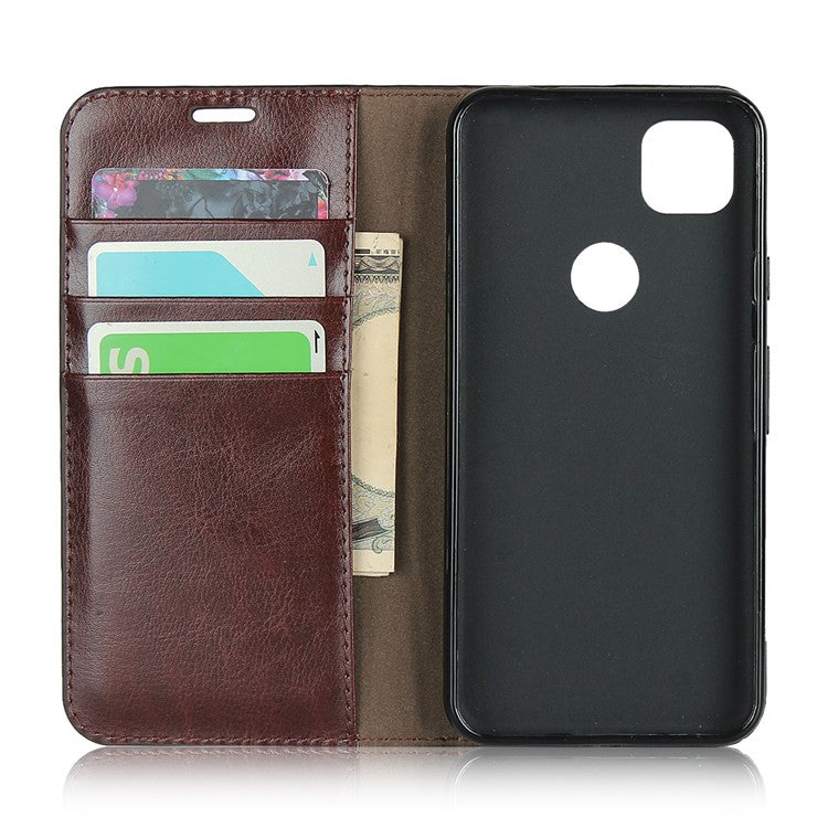 Crazy Horse Skin Genuine Leather Shell for Google Pixel 4a - Coffee