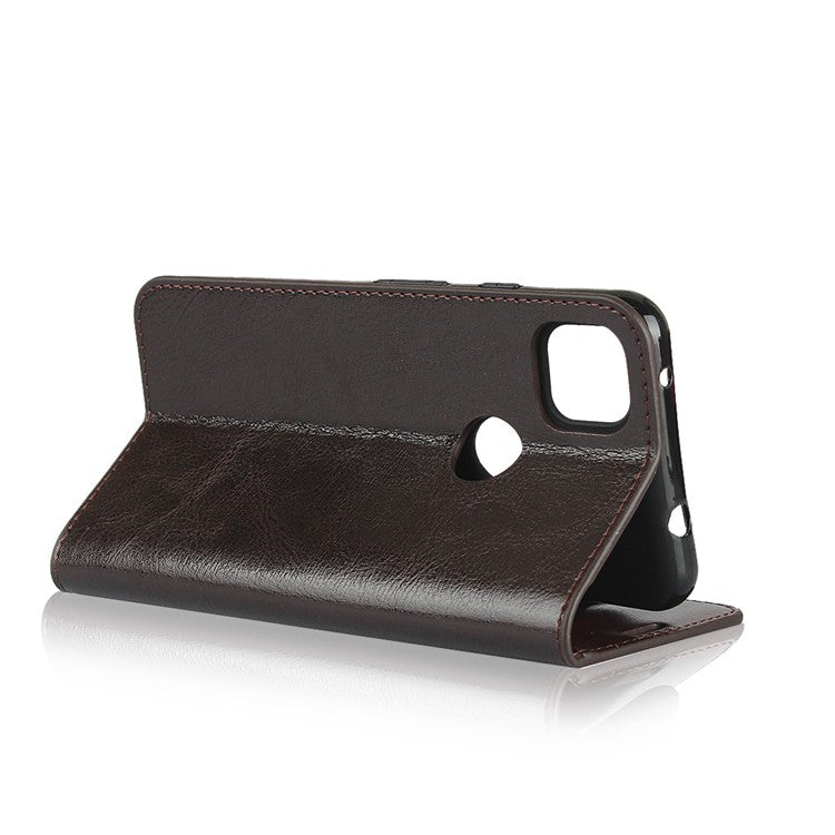 Crazy Horse Skin Genuine Leather Shell for Google Pixel 4a - Coffee