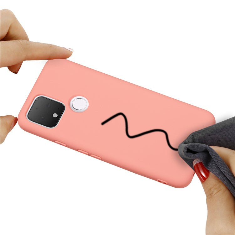 Liquid Silicone Phone Case for Google Pixel 5, Lightweight Microfiber Lining Cushion Texture Cover - Pink