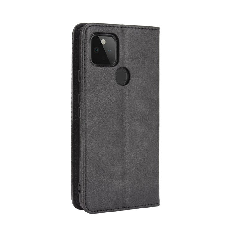 Vintage Style Wallet Stand Leather Phone Cover for Google Pixel 4a 5G - Black