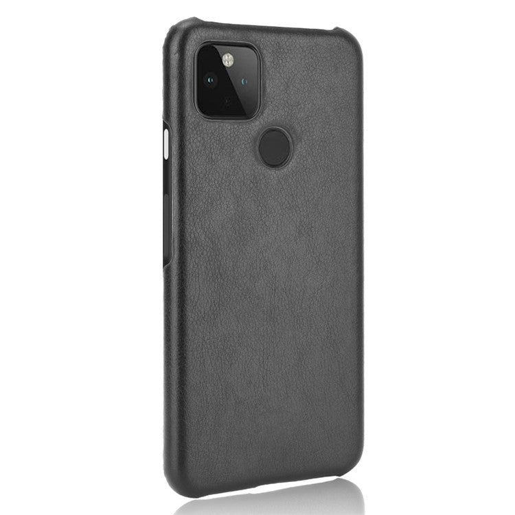 Litchi Skin Leather Coated PC Unique Design Shell for Google Pixel 5 - Black