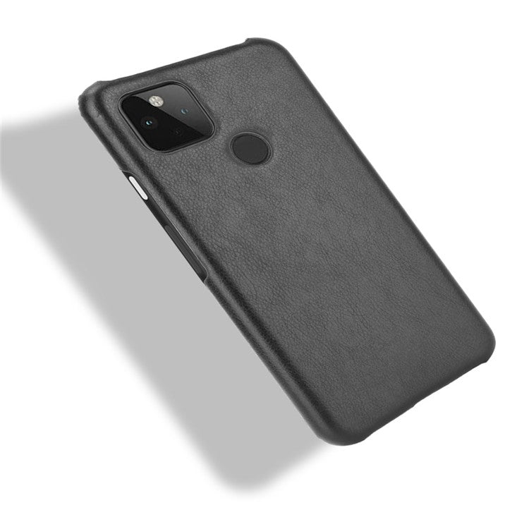 Litchi Skin Leather Coated PC Unique Design Shell for Google Pixel 5 - Black