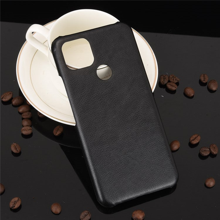 Litchi Skin Leather Coated PC Unique Design Shell for Google Pixel 5 - Black