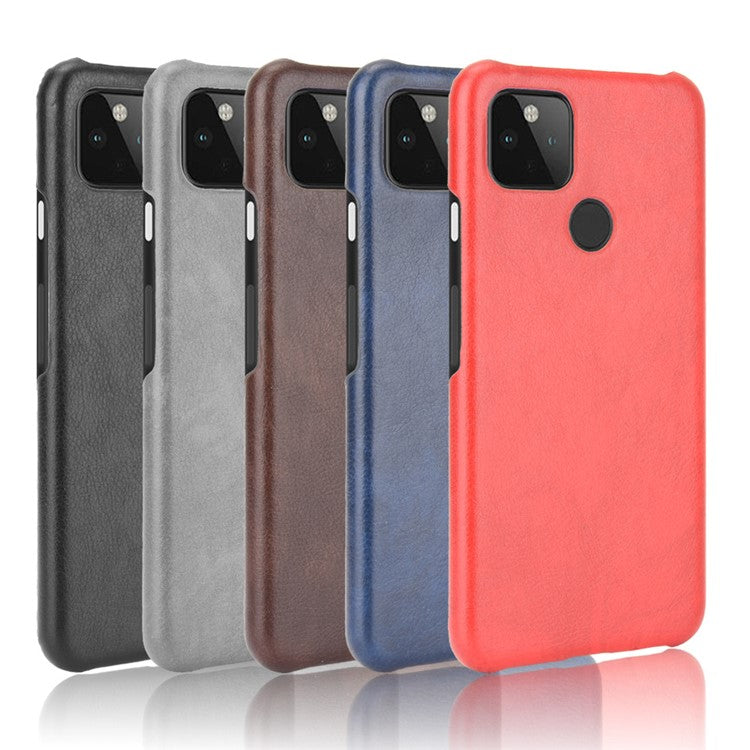 Litchi Skin Leather Coated PC Unique Design Shell for Google Pixel 5 - Black