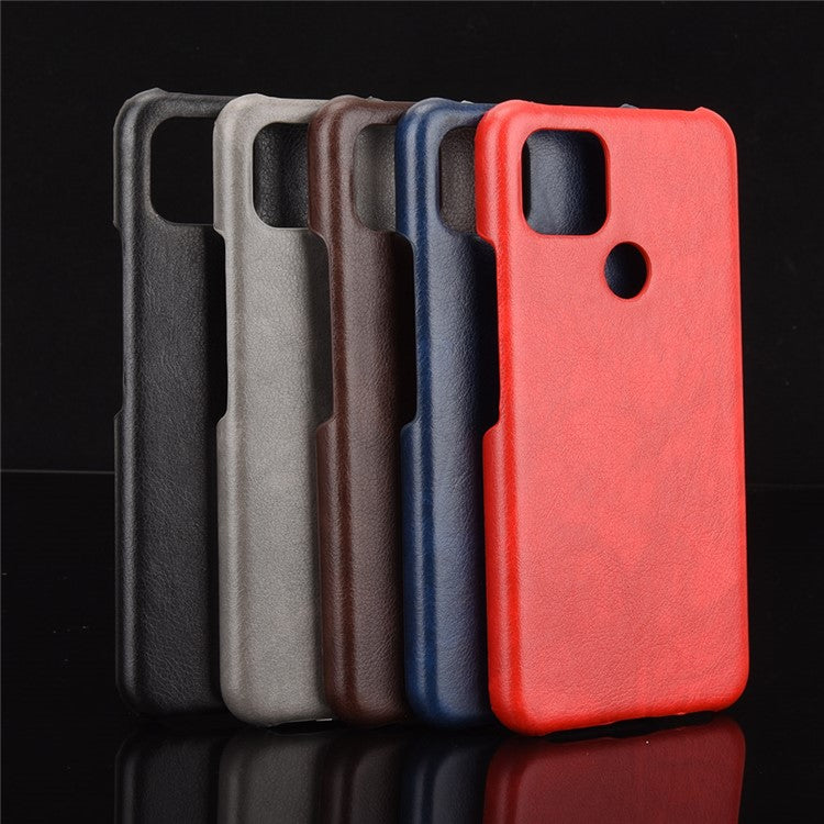 Litchi Skin Leather Coated PC Unique Design Shell for Google Pixel 5 - Black
