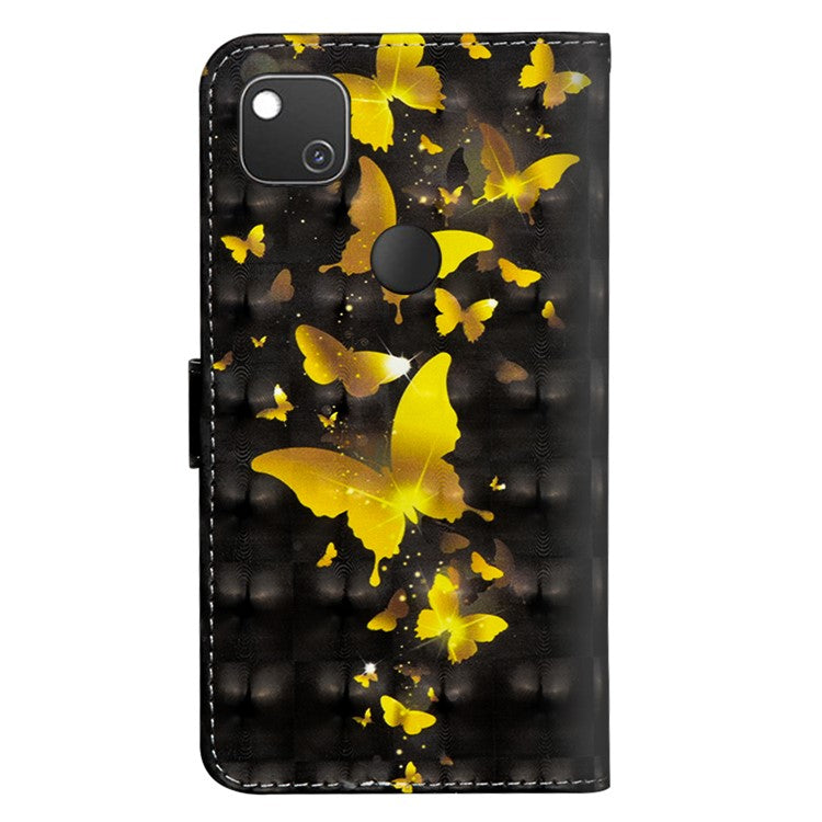 Light Spot Decor Pattern Printing Wallet Stand Leather Shell with Strap for Google Pixel 4a - Gold Butterfly