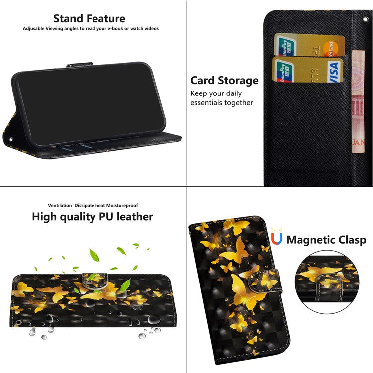 Light Spot Decor Pattern Printing Wallet Stand Leather Shell with Strap for Google Pixel 4a - Gold Butterfly