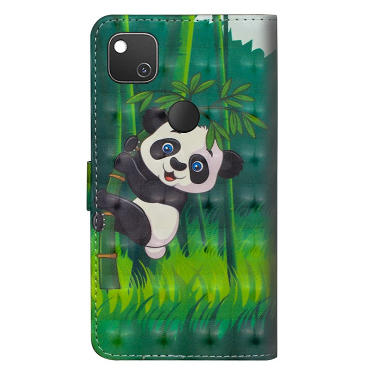Light Spot Decor Pattern Printing Wallet Stand Leather Shell with Strap for Google Pixel 4a - Panda