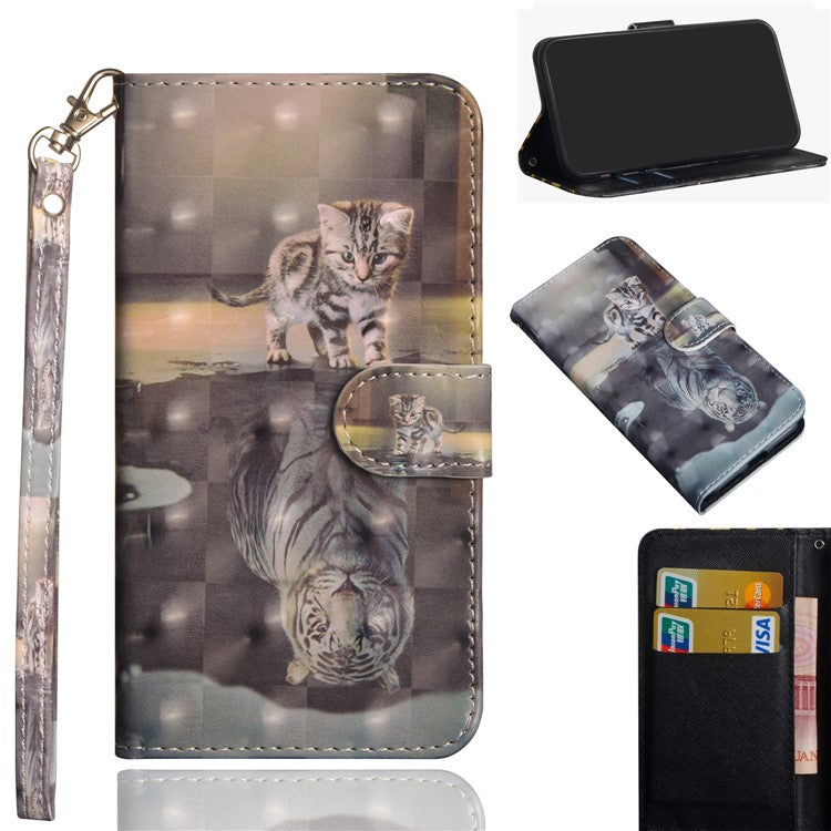 Light Spot Decor Pattern Printing Wallet Stand Leather Shell with Strap for Google Pixel 4a - Cat and Tiger