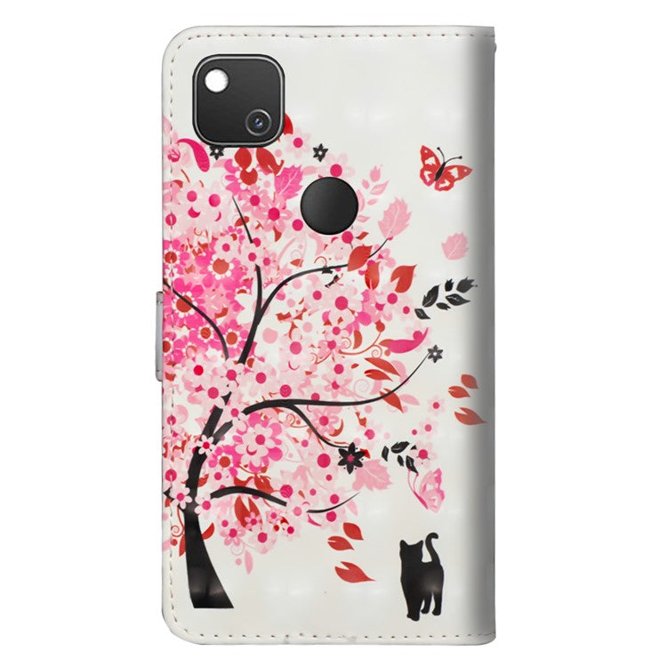 Light Spot Decor Pattern Printing Wallet Stand Leather Shell with Strap for Google Pixel 4a - Flower Tree