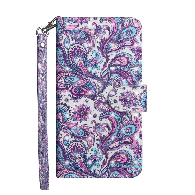 Light Spot Decor Pattern Printing Wallet Stand Leather Shell with Strap for Google Pixel 4a - Flower Pattern