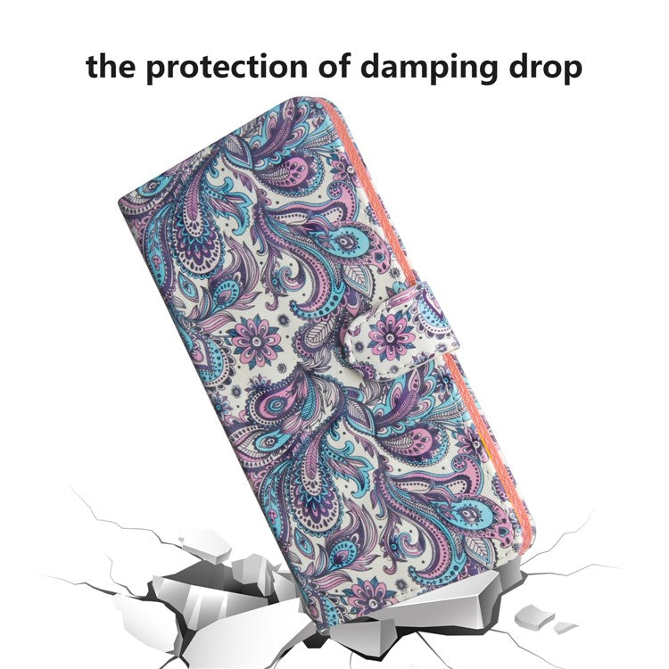 Light Spot Decor Pattern Printing Wallet Stand Leather Shell with Strap for Google Pixel 4a - Flower Pattern