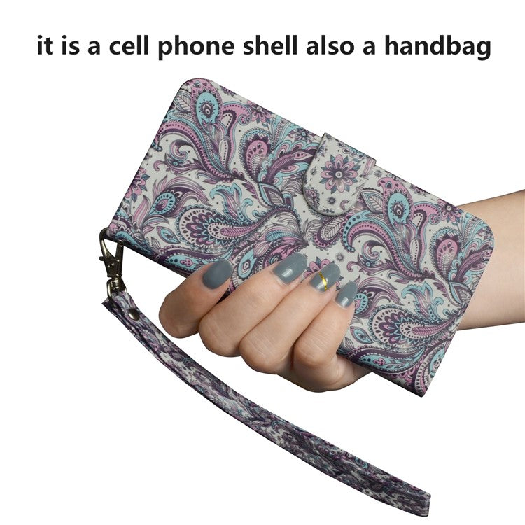 Light Spot Decor Pattern Printing Wallet Stand Leather Shell with Strap for Google Pixel 4a - Flower Pattern