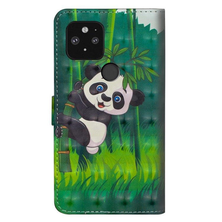 Light Spot Decor Pattern Printing Wallet Stand Leather Shell with Strap for Google Pixel 5 - Panda