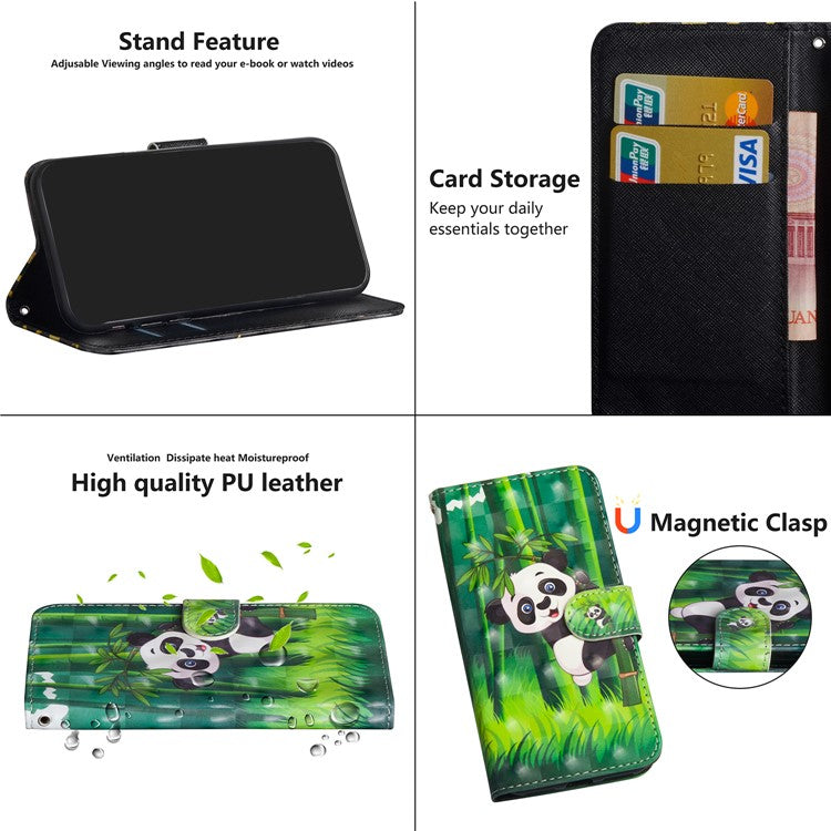 Light Spot Decor Pattern Printing Wallet Stand Leather Shell with Strap for Google Pixel 5 - Panda