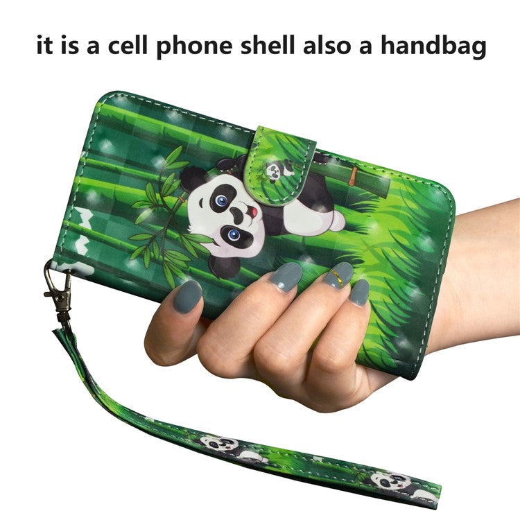 Light Spot Decor Pattern Printing Wallet Stand Leather Shell with Strap for Google Pixel 5 - Panda