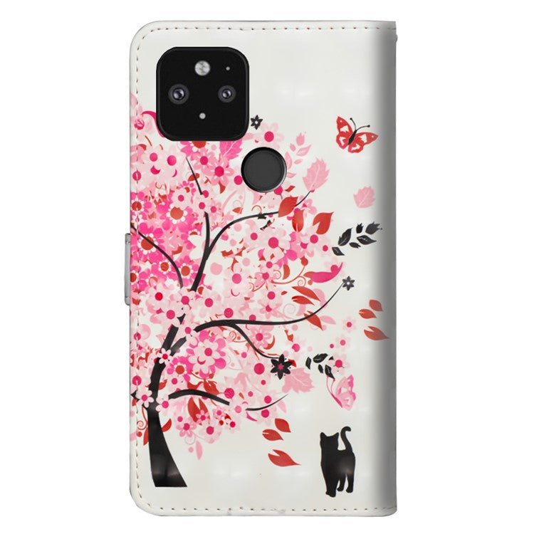Light Spot Decor Pattern Printing Wallet Stand Leather Shell with Strap for Google Pixel 5 - Flower Tree