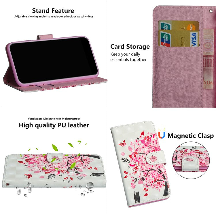 Light Spot Decor Pattern Printing Wallet Stand Leather Shell with Strap for Google Pixel 5 - Flower Tree
