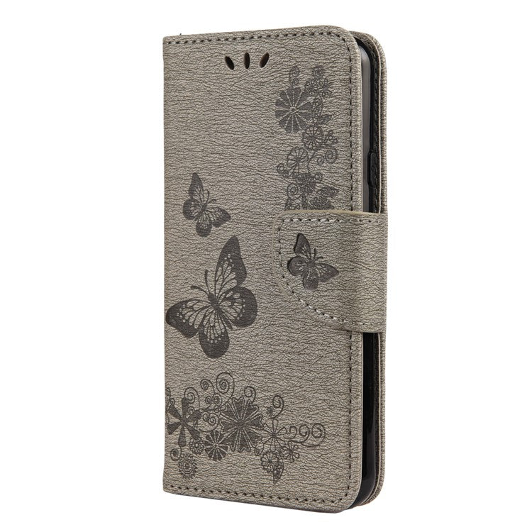 Butterfly Pattern Imprinting TPU + PU Leather Phone Protector for Google Pixel 4a - Grey