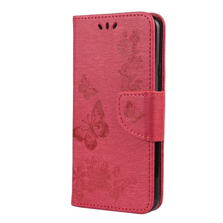 Butterfly Pattern Imprinting TPU + PU Leather Phone Protector for Google Pixel 4a - Red
