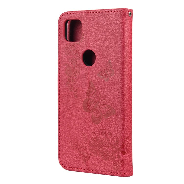 Butterfly Pattern Imprinting TPU + PU Leather Phone Protector for Google Pixel 4a - Red