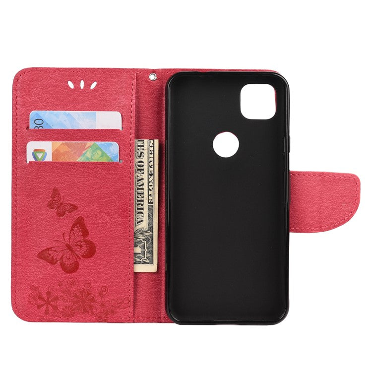Butterfly Pattern Imprinting TPU + PU Leather Phone Protector for Google Pixel 4a - Red