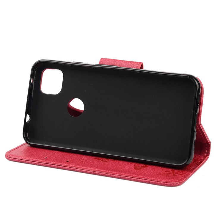 Butterfly Pattern Imprinting TPU + PU Leather Phone Protector for Google Pixel 4a - Red