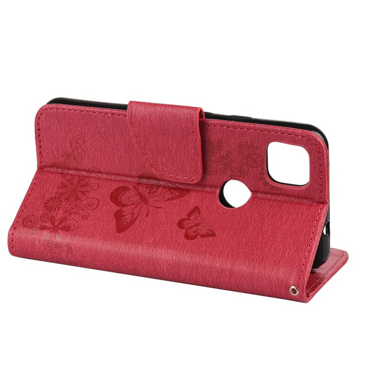Butterfly Pattern Imprinting TPU + PU Leather Phone Protector for Google Pixel 4a - Red