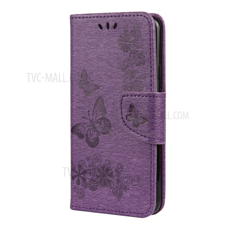 Butterfly Pattern Imprinting TPU + PU Leather Phone Protector for Google Pixel 4a - Purple
