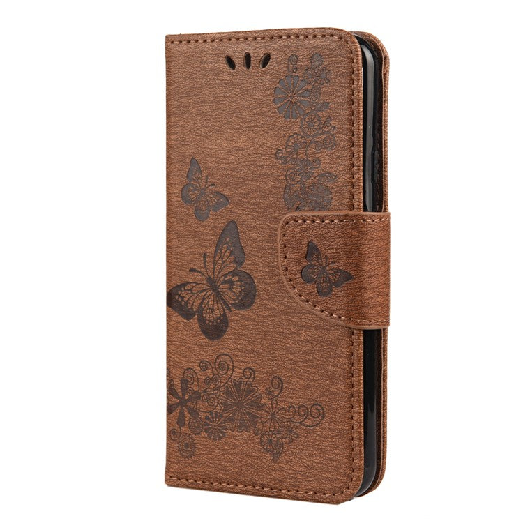 Butterfly Pattern Imprinting TPU + PU Leather Phone Protector for Google Pixel 4a - Brown