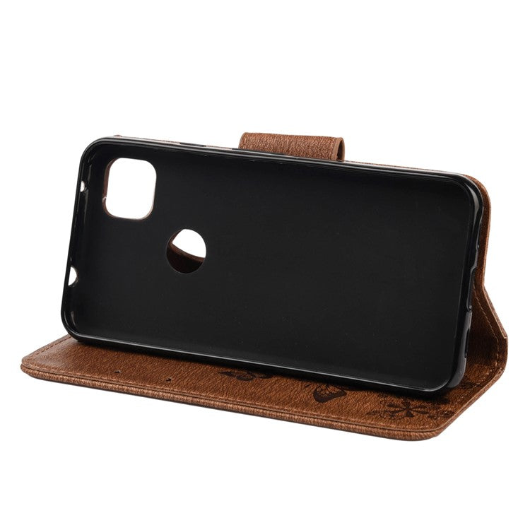 Butterfly Pattern Imprinting TPU + PU Leather Phone Protector for Google Pixel 4a - Brown