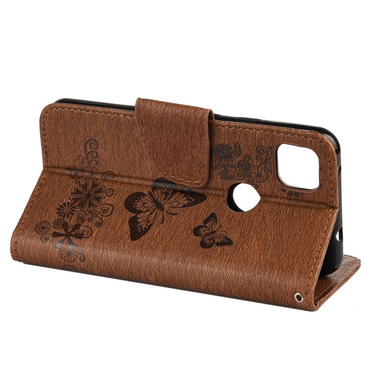 Butterfly Pattern Imprinting TPU + PU Leather Phone Protector for Google Pixel 4a - Brown