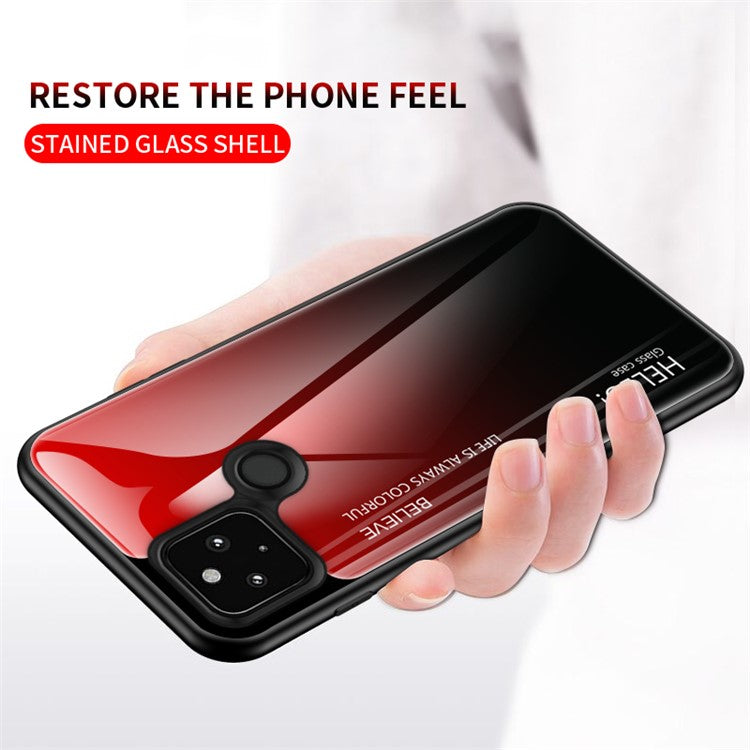 Soft TPU Edge + Gradient Tempered Glass Cell Phone Case for Google Pixel 5 - Red/Black