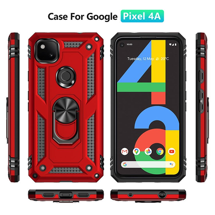 Hybrid PC TPU Shell for Google Pixel 4a Kickstand Armor Cover - Red