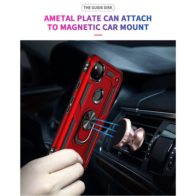Hybrid PC TPU Shell for Google Pixel 4a Kickstand Armor Cover - Red