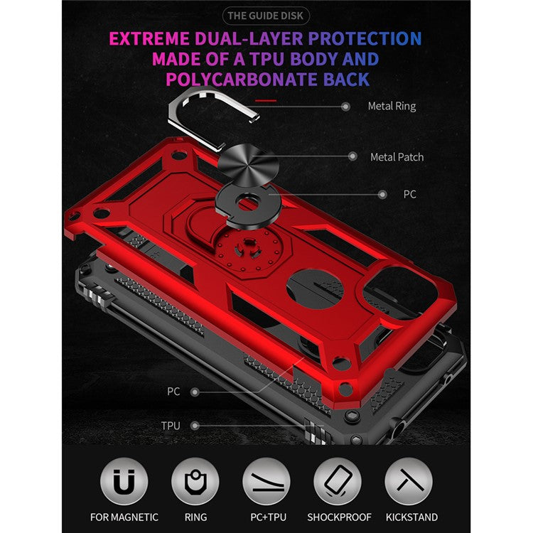 Hybrid PC TPU Shell for Google Pixel 4a Kickstand Armor Cover - Red