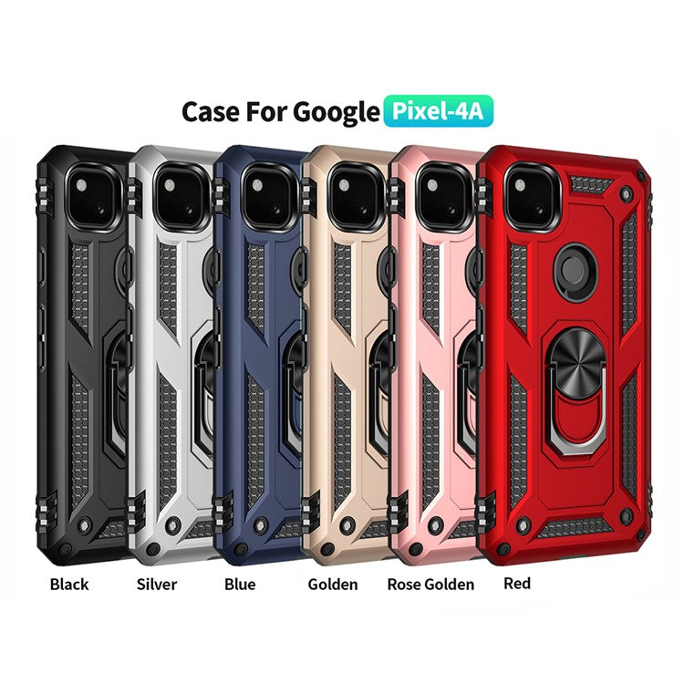 Hybrid PC TPU Shell for Google Pixel 4a Kickstand Armor Cover - Gold