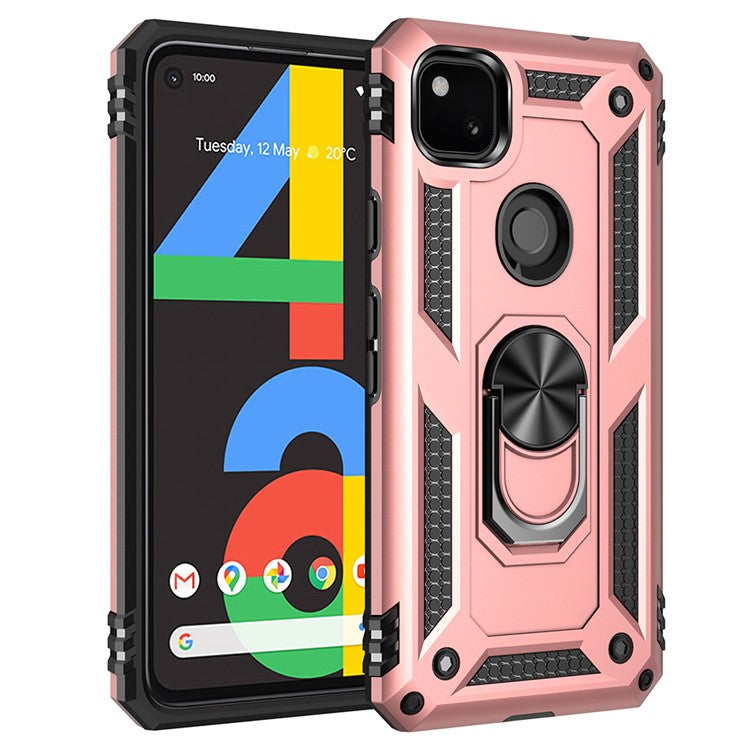 Hybrid PC TPU Shell for Google Pixel 4a Kickstand Armor Cover - Rose Gold