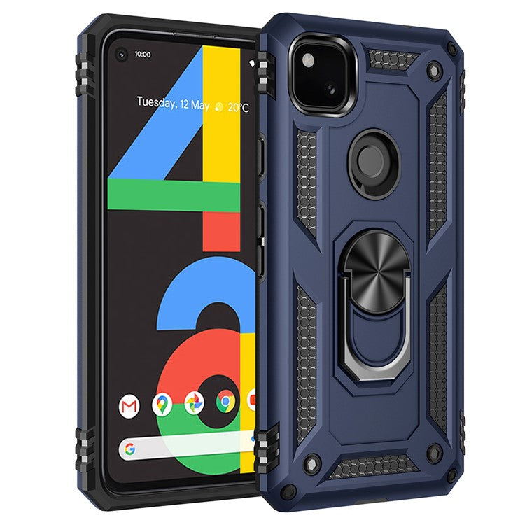 Hybrid PC TPU Shell for Google Pixel 4a Kickstand Armor Cover - Blue