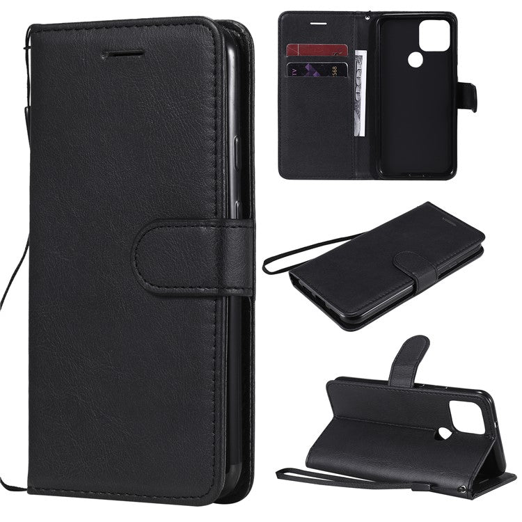 KT Leather Series-2 PU Leather Wallet Stand Case with Lanyard for Google Pixel 5 - Black