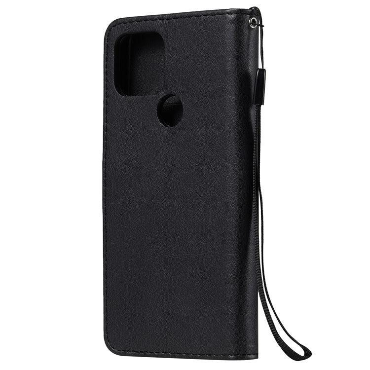 KT Leather Series-2 PU Leather Wallet Stand Case with Lanyard for Google Pixel 5 - Black