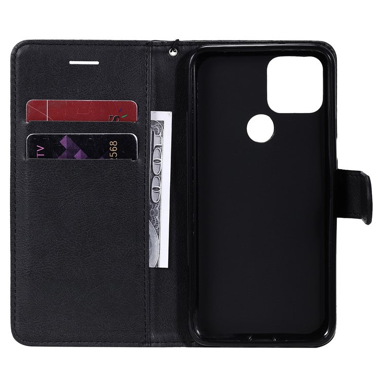 KT Leather Series-2 PU Leather Wallet Stand Case with Lanyard for Google Pixel 5 - Black