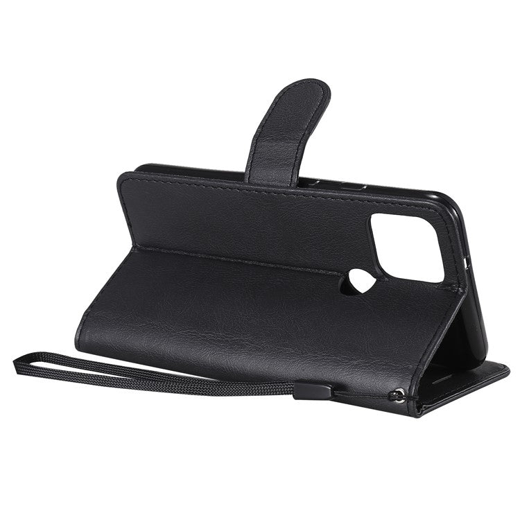KT Leather Series-2 PU Leather Wallet Stand Case with Lanyard for Google Pixel 5 - Black