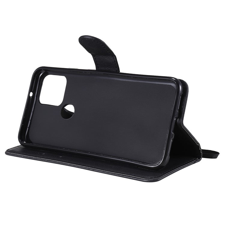 KT Leather Series-2 PU Leather Wallet Stand Case with Lanyard for Google Pixel 5 - Black