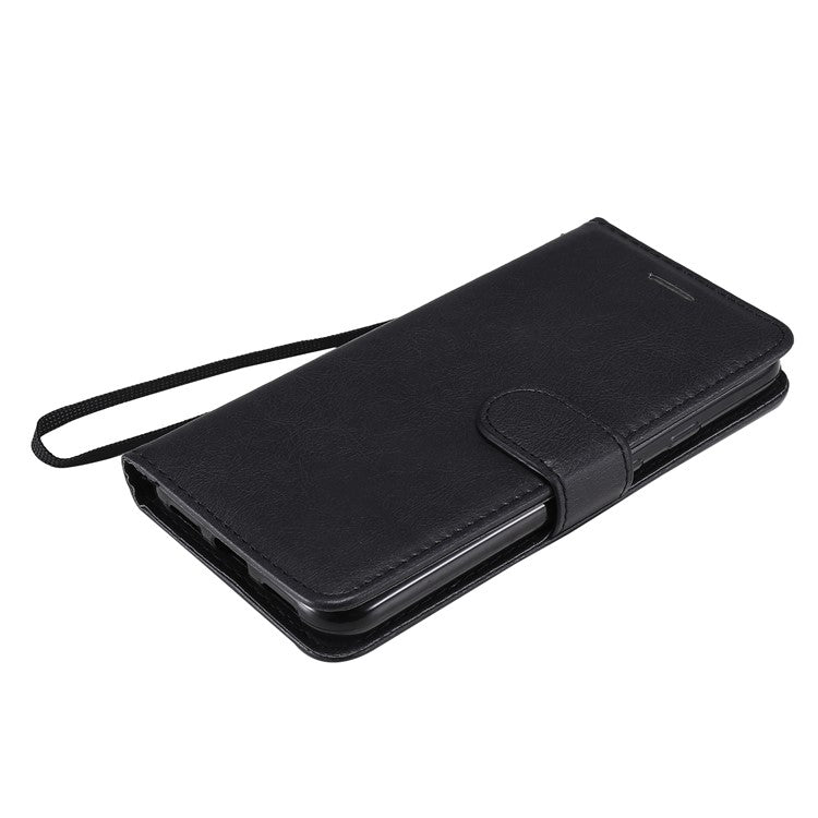 KT Leather Series-2 PU Leather Wallet Stand Case with Lanyard for Google Pixel 5 - Black