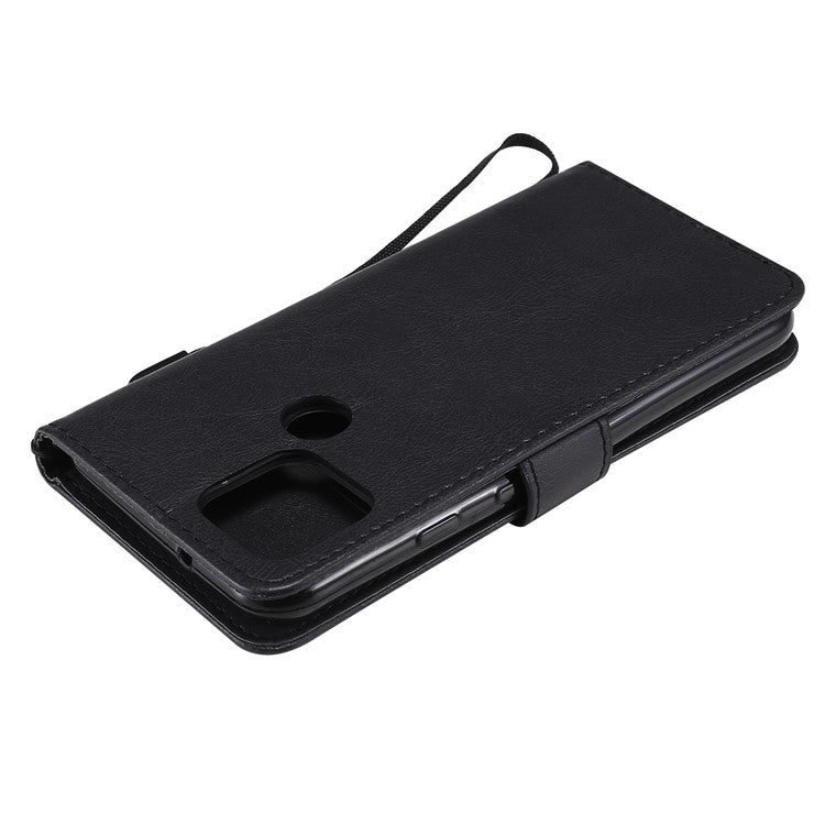 KT Leather Series-2 PU Leather Wallet Stand Case with Lanyard for Google Pixel 5 - Black