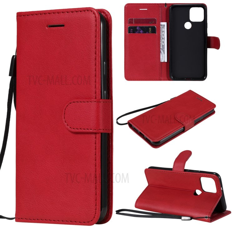 KT Leather Series-2 PU Leather Wallet Stand Case with Lanyard for Google Pixel 5 - Red
