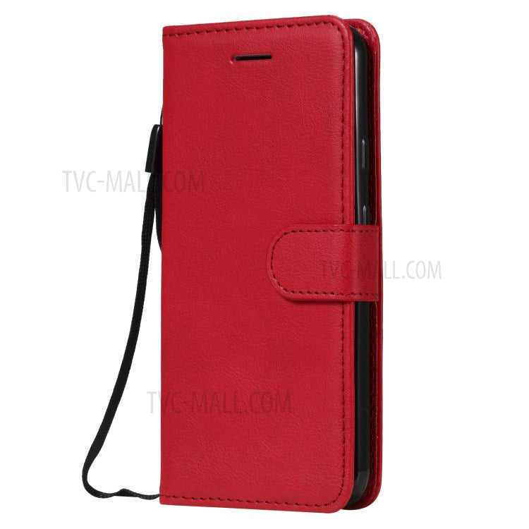 KT Leather Series-2 PU Leather Wallet Stand Case with Lanyard for Google Pixel 5 - Red