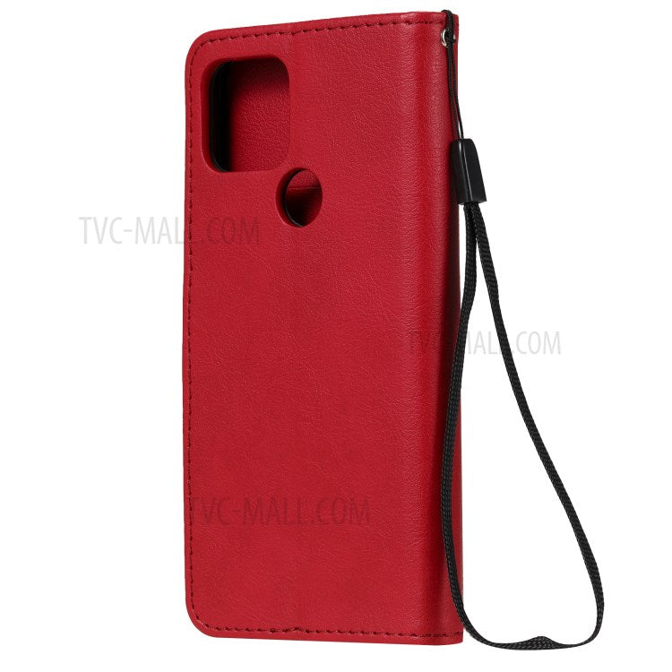 KT Leather Series-2 PU Leather Wallet Stand Case with Lanyard for Google Pixel 5 - Red