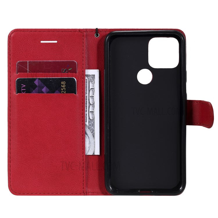 KT Leather Series-2 PU Leather Wallet Stand Case with Lanyard for Google Pixel 5 - Red